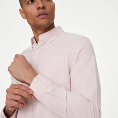 M&S Collection Slim Fit Pure Cotton Oxford Shirt Pink | Mens Shirts