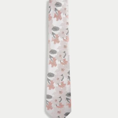 M&S Collection Printed Floral Pure Silk Tie Pale Pink | Mens Ties