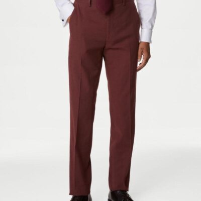 M&S Collection Tailored Fit Italian Linen Miracle™ Trousers Burgundy | Mens Trousers