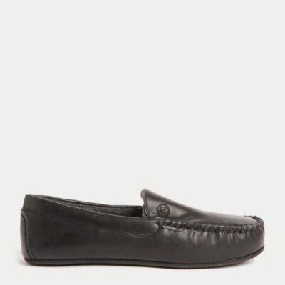 M&S Collection Moccasin Slippers Black | Mens Slippers