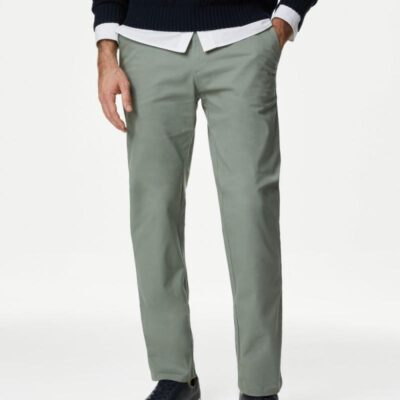 M&S Collection Regular Fit Stretch Chinos Sage Green | Mens Chinos