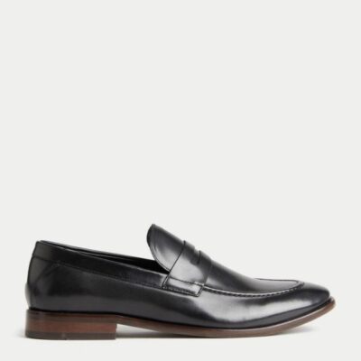 M&S Collection Leather Slip-On Loafers Black | Mens Smart Shoes