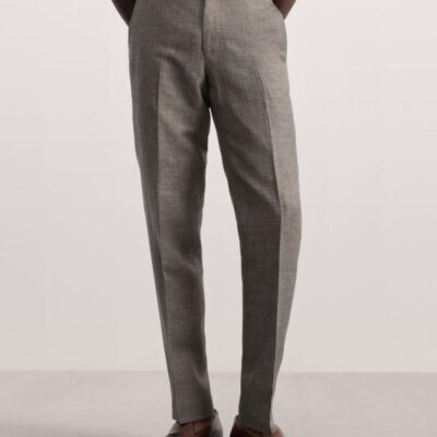 JAEGER Tailored Fit Wool Rich Suit Trousers Taupe | Mens Trousers