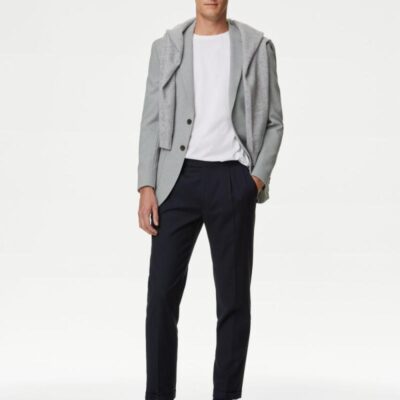 M&S Collection Textured Jersey Jacket with Stretch Light Grey | Mens Blazers