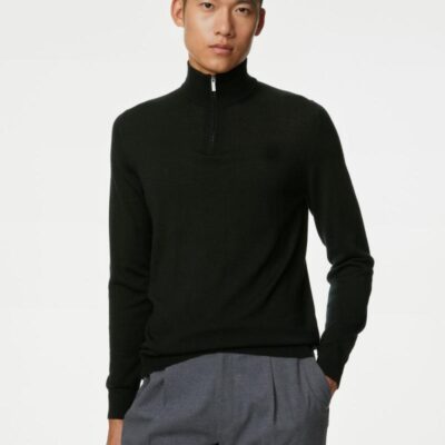 Autograph Pure Extra Fine Merino Wool Half Zip Jumper Black | Mens The Smart Edit