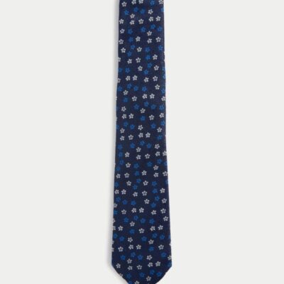 M&S Collection Slim Floral Tie Navy Mix | Mens Ties