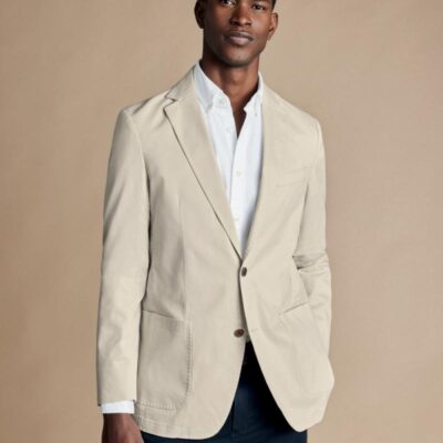 Charles Tyrwhitt Slim Fit Cotton Rich Stretch Jacket Cream | Mens Coats & Jackets