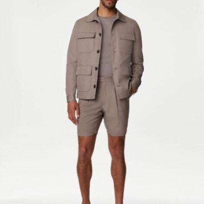 Autograph Linen Blend Pleat Front Shorts Taupe | Mens Shorts