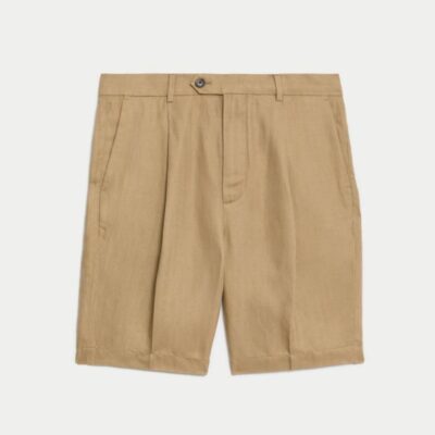 JAEGER Linen Blend Single Pleat Shorts Sand | Mens Shorts