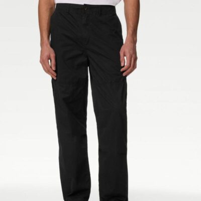 M&S Collection Loose Fit Lightweight Cargo Trousers Black | Mens Trousers