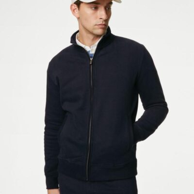 M&S Collection Pure Cotton Zip Up Sweatshirt Dark Navy | Mens Loungewear