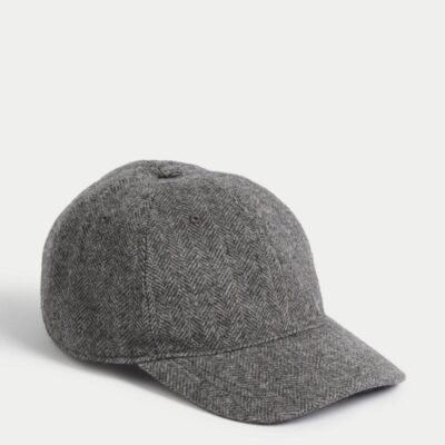 M&S Collection Pure Wool Herringbone Baseball Cap Grey Mix | Mens Hats