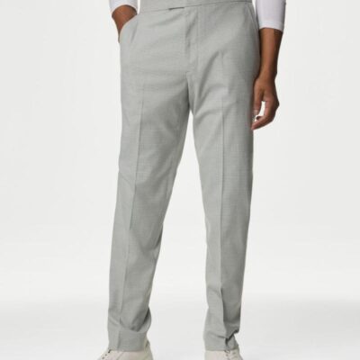 M&S Collection Puppytooth Elasticated Stretch Suit Trousers Neutral | Mens Smart Trousers