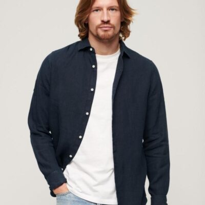 Superdry Pure Linen Shirt Navy | Mens Shirts