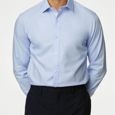 M&S Collection Slim Fit Ultimate Non Iron Cotton Shirt Blue | Mens Formal Shirts