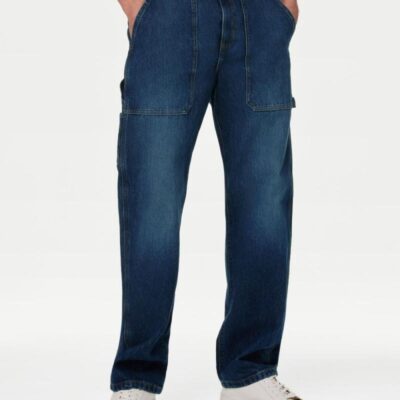 M&S Collection Loose Fit Carpenter Jeans Medium Blue | Mens Trousers