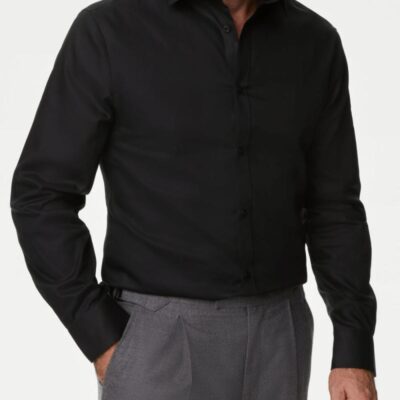 M&S Collection Slim Fit Non Iron Pure Cotton Twill Shirt Black | Mens Formal Shirts