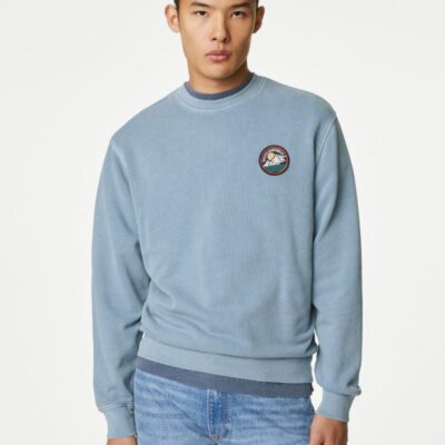 M&S Collection Pure Cotton Graphic Sweatshirt Pale Blue | Mens Hoodies & Sweatshirts