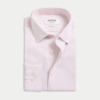 JAEGER Tailored Fit Pure Cotton Texture Shirt Pink | Mens Formal Shirts