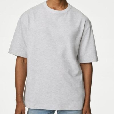 M&S Collection Oversized Pure Cotton Heavy Weight T shirt Grey Marl | Mens Tops & T-shirts