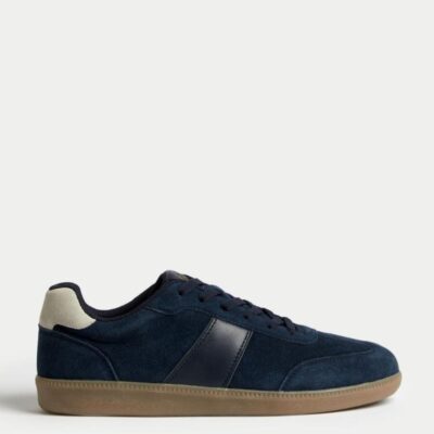 M&S Collection Suede Lace Up Trainers Navy Mix | Mens Trainers