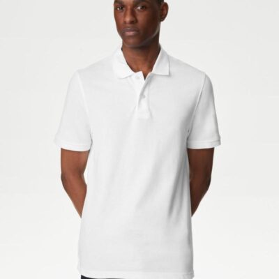 M&S Collection Slim Fit Pure Cotton Pique Polo Shirt White | Mens Tops & T-shirts