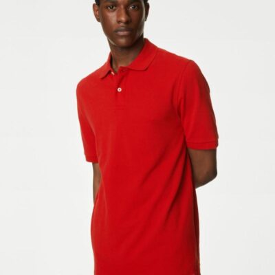 M&S Collection Pure Cotton Pique Polo Shirt Berry Red | Mens Polo Shirts