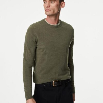 M&S Collection Cashmilon™ Crew Neck Jumper Green | Mens Jumpers & Knitwear