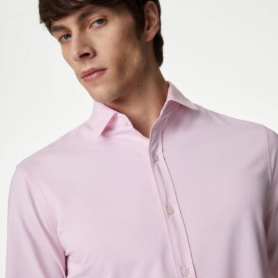 Autograph Slim Fit Easy Iron Jersey Shirt Pink | Mens Formal Shirts