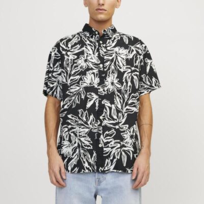 JACK & JONES Pure Cotton Print Shirt Black Mix | Mens Shirts