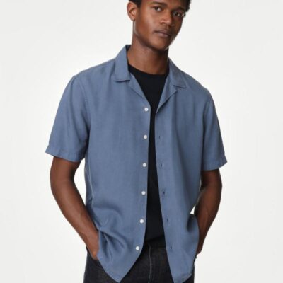 Autograph Soft Touch Pure Tencel™ Cuban Collar Shirt Denim | Mens Shirts