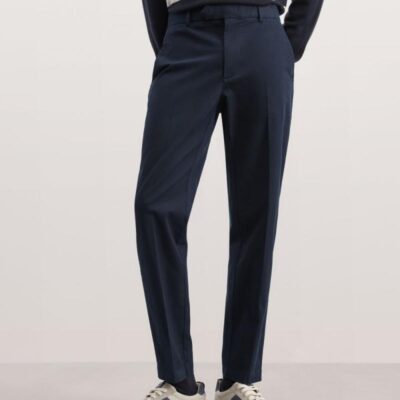 JAEGER Tapered Fit Italian Flat Front Chinos Dark Ink | Mens Trousers