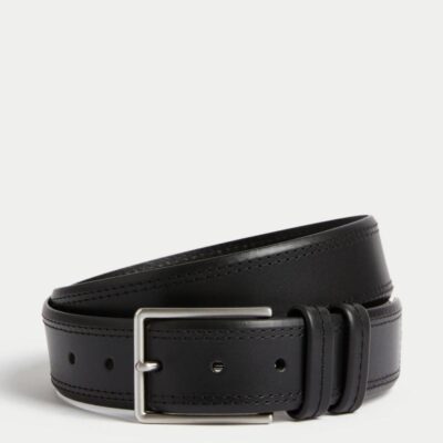 M&S Collection Leather Stitch Detail Belt Black | Mens Belts