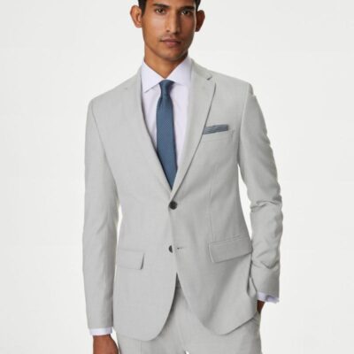 M&S Collection Skinny Fit Stretch Suit Jacket Light Grey | Mens Blazers