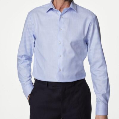 M&S SARTORIAL Tailored Fit Luxury Cotton Striped Shirt Blue Mix | Mens Formal Shirts