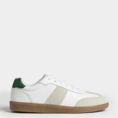 M&S Collection Leather Lace Up Trainers White Mix | Mens Trainers