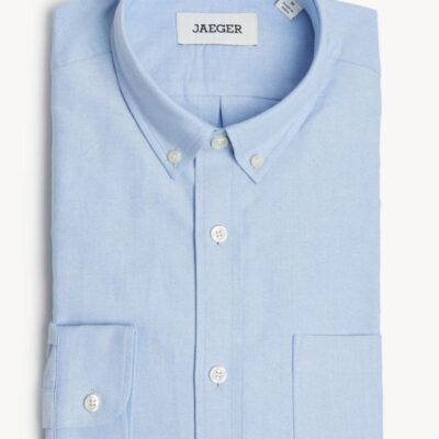 JAEGER Regular Fit Pure Cotton Oxford Shirt Light Blue | Mens Shirts