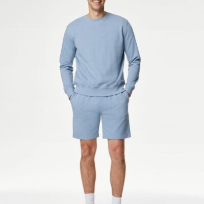 M&S Collection Pure Cotton Crew Neck Sweatshirt Light Airforce | Mens Hoodies & Sweatshirts