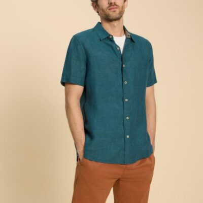 White Stuff Pure Linen Striped Shirt Teal Mix | Mens Shirts