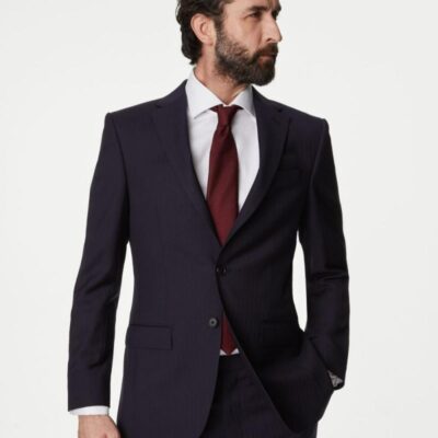 M&S SARTORIAL Slim Fit Pure Wool Herringbone Suit Jacket Navy | Mens Blazers