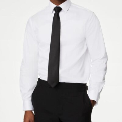 M&S Collection Regular Fit Non Iron Pure Cotton Textured Shirt White | Mens Formal Shirts