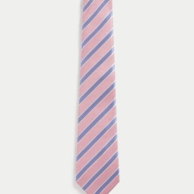 M&S Collection Striped Pure Silk Tie Pink Mix | Mens Ties