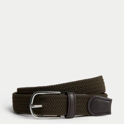 M&S Collection Stretch Woven Casual Belt Dark Khaki | Mens Belts