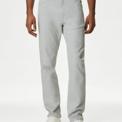 M&S Collection Straight Fit Tea Dyed Stretch Jean Grey | Mens Trousers