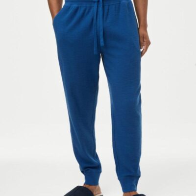 M&S Collection Pure Cotton Waffle Jogger Bottoms Bright Blue | Mens Loungewear