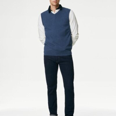 M&S Collection Pure Cotton Sleeveless Jumper Light Airforce | Mens Jumpers & Knitwear