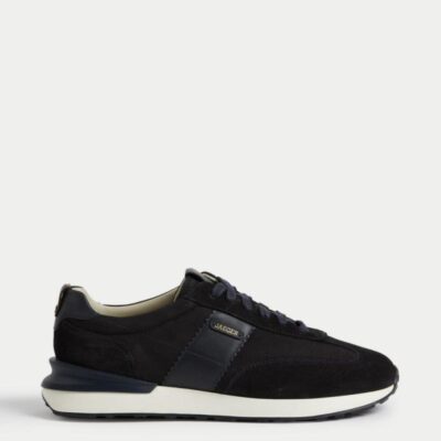 JAEGER Leather Lace Up Trainers Navy | Mens Trainers