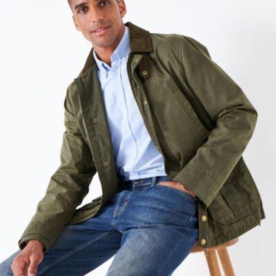 Crew Clothing Pure Cotton Wax Jacket Olive | Mens Coats & Jackets