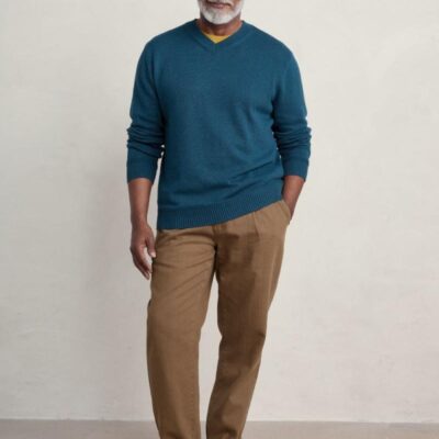 Seasalt Cornwall Organic Cotton V-Neck Jumper Teal | Mens Jumpers & Knitwear