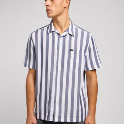 Lee Striped Cuban Collar Shirt Blue Mix | Mens Shirts